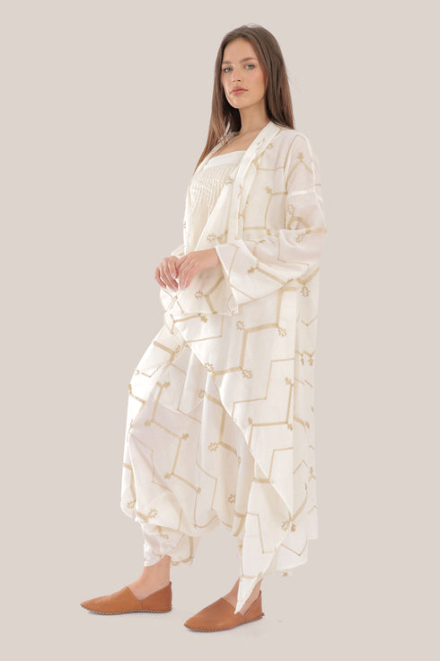 Embroidered long abaya style loose fit coat